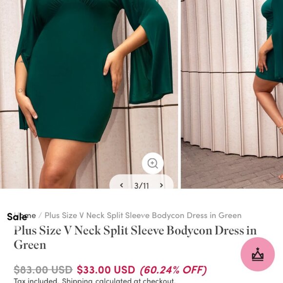 NWT Chi Chi Mini Bodycon Dress V Neck Split Sleeve Stretch Green Womens Size 18 - Picture 4 of 13